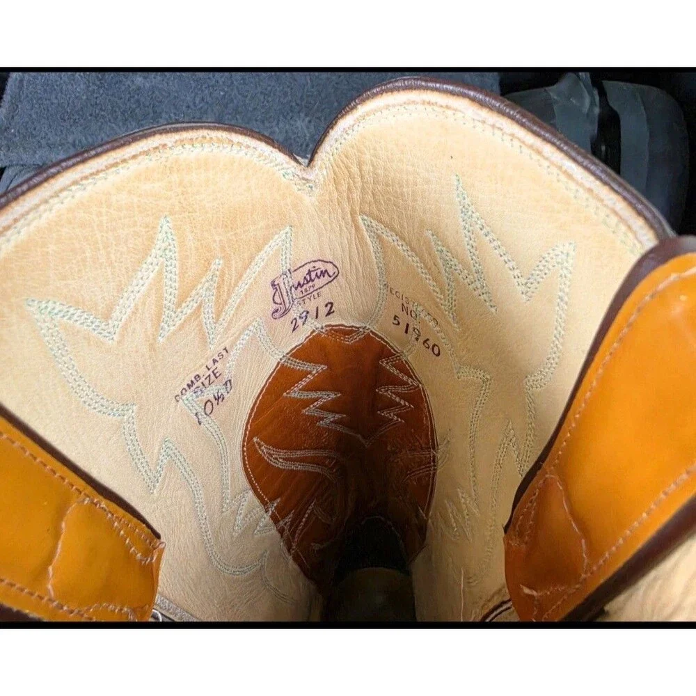 Vintage USA Justin 2712 Cowboy Boots Men's 10.5D Tan Leather Western Pointed Toe